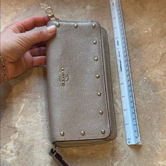 Coach Metallic Silver Studded Wallet - Picture 9 of 14